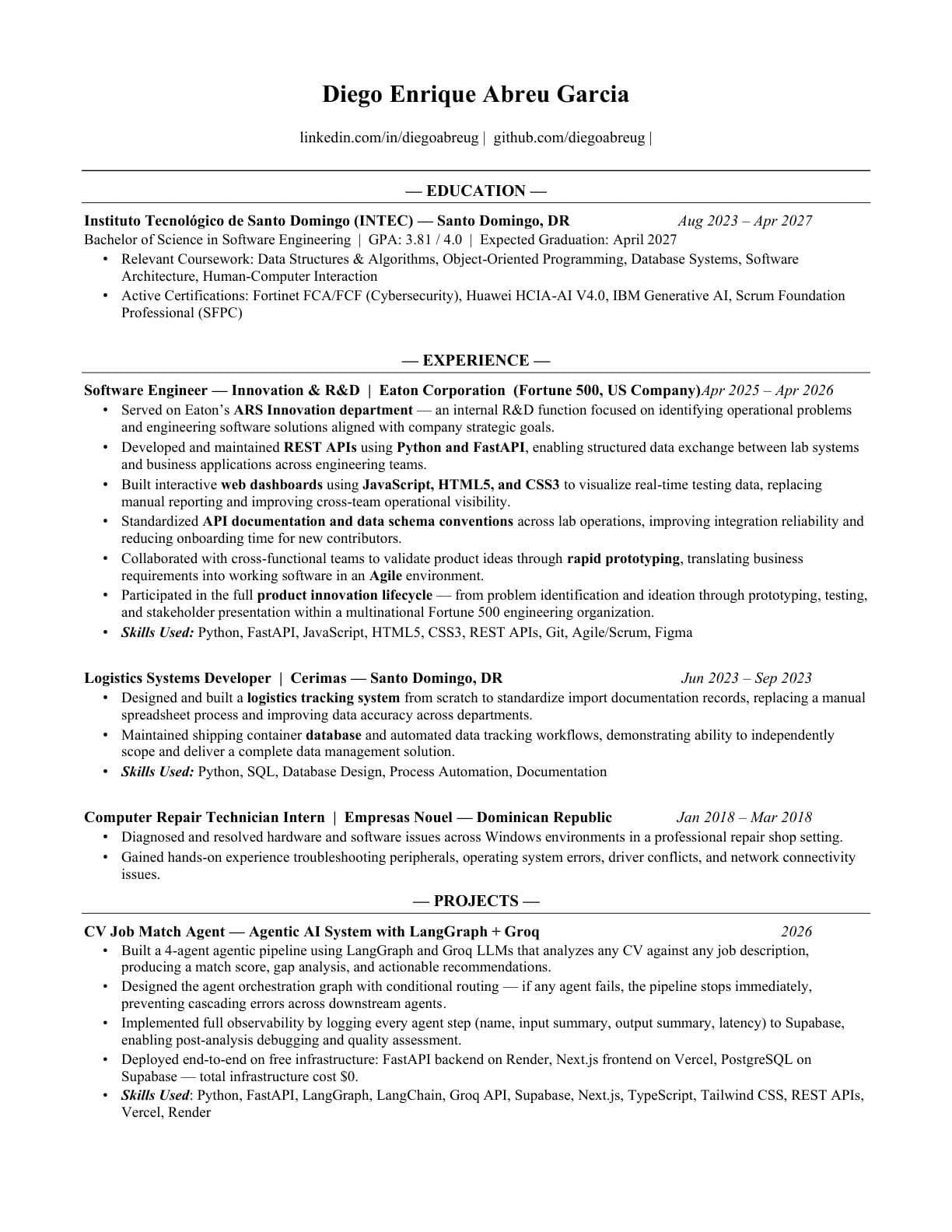 Résumé, page 1 of 3